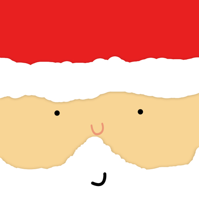 Merry Christmas. Santa Claus big head square face. Cute cartoon kawaii funny character. Winter background. New Year. Greeting card. Flat designの写真素材