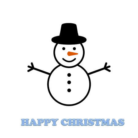 Snowman wearing flat cap on a white background. Happy Christmas.の写真素材