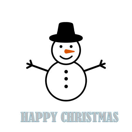 Snowman wearing flat cap on a white background. Happy Christmas.の写真素材