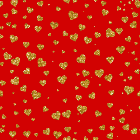 seamless pattern from gloving gold hearts on a red background. Valentines dayの写真素材