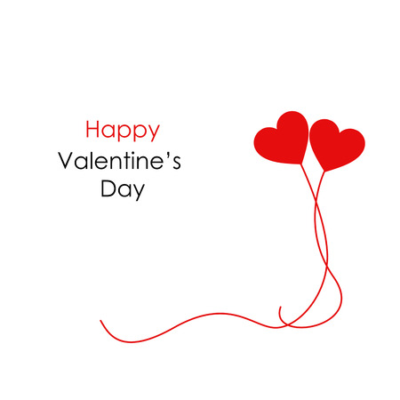 Two Hearts Banner for Happy Valentines Day with Text Message and two Red Flying Balloonsの写真素材