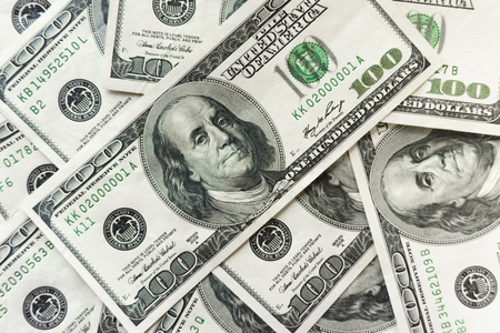 100 old dollar bills. Fan stack close upの写真素材