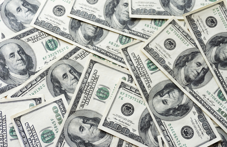Pile of old one hundred dollar bills bills, close up dollars.の写真素材