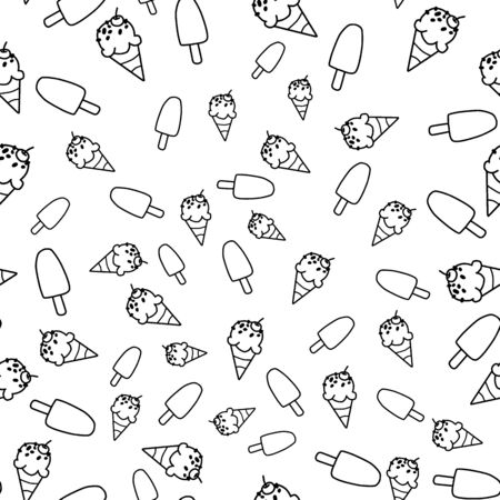 Ice cream cone seamless pattern in white background, black and white pattern.の写真素材