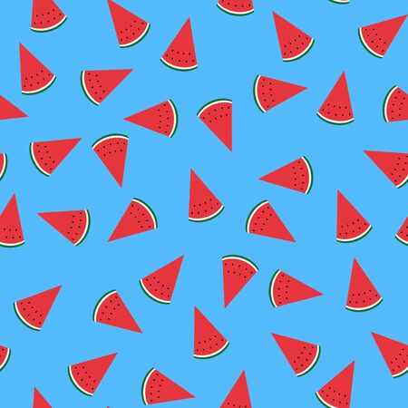 Seamless blue background with watermelon slices. design for greeting card and invitation of seasonal summer holidayの写真素材