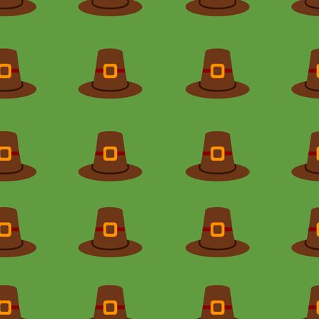 Seamless repeating Thanksgiving pilgrim hat background on green.の写真素材