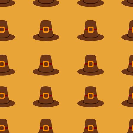 Seamless repeating Thanksgiving pilgrim hat background on orange.の写真素材