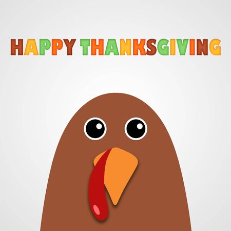 Happy Thanksgiving text Cartoon Turkey on white background Thanksgiving posterの写真素材
