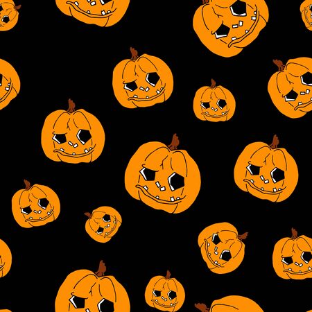 Pumpkin seamless pattern on black background. Orange pumpkin background for Harvest festival or Thanksgiving day. Halloween orange repeating printの写真素材