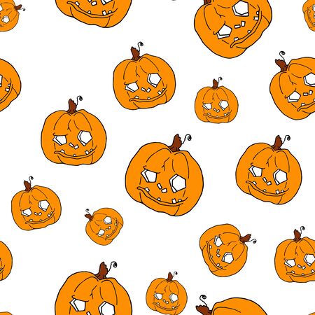 Pumpkin seamless pattern on white background. Orange pumpkin background for Harvest festival or Thanksgiving day. Halloween orange repeating printの写真素材