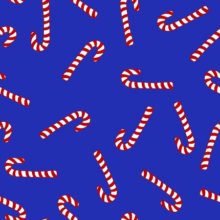Seamless blue Christmas pattern with candy cane. Happy New Year and Merry Xmas background. winter holidays print for textile, fabric, wallpaperの写真素材