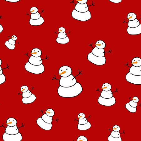 Cute snowman red background. Christmas seamless pattern. season illustration. Winter patternsの写真素材