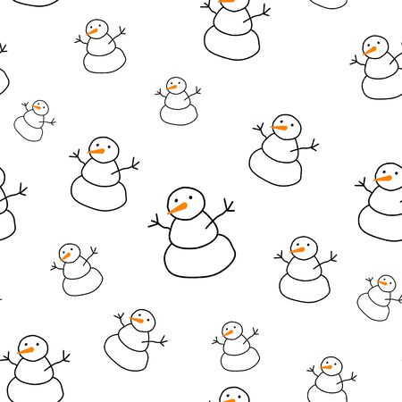 Cute snowman white background. Christmas seamless pattern. season illustration. Winter patternsの写真素材
