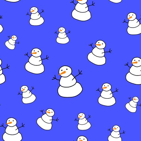 Cute snowman blue background. Christmas seamless pattern. season illustration. Winter patternsの写真素材
