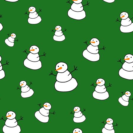 Cute snowman green background. Christmas seamless pattern. season illustration. Winter patternsの写真素材