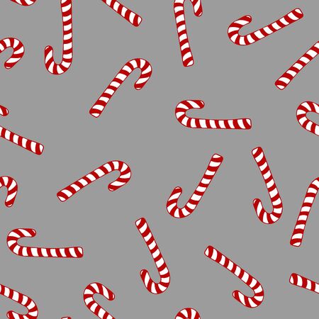 Seamless gray Christmas pattern with candy cane. Happy New Year and Merry Xmas background. winter holidays print for textile, fabric, wallpaperの写真素材