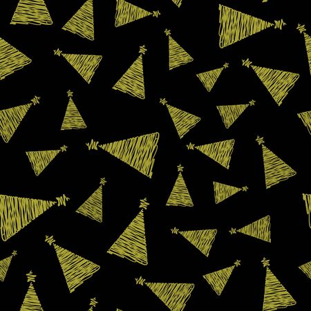 Seamless pattern of hand drawn Sketch Christmas tree on black bacground. design holiday greeting cards and invitations of the Merry Christmas and Happy New Year, seasonal winter holidays.の写真素材