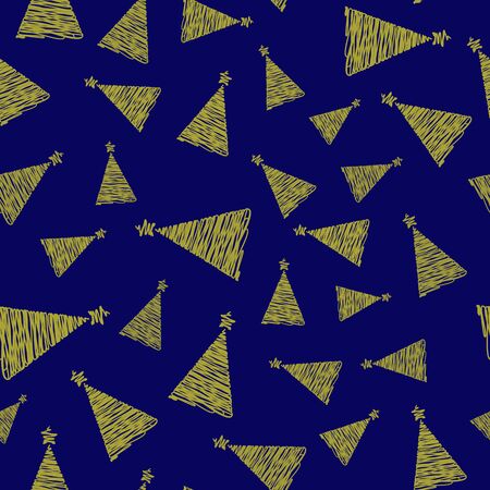 Seamless pattern of hand drawn Sketch Christmas tree on blue background. design holiday greeting cards and invitations of the Merry Christmas and Happy New Year, seasonal winter holidays.の写真素材