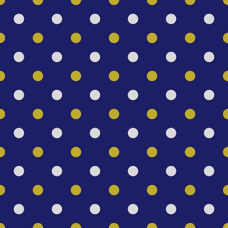 Seamless pattern, blue texture or background with silver gray and yellow golden polka dots on blue background for web design, desktop wallpaper, winter blog, website or invitation cardの写真素材