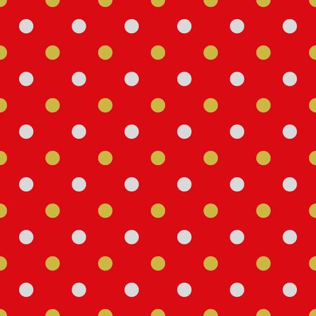 Seamless pattern, red texture or background with silver gray and yellow golden polka dots on redbackground for web design, desktop wallpaper, winter blog, website or invitation card.の写真素材