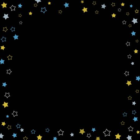 square frame with colorfull stars on the black background, confetti.の写真素材