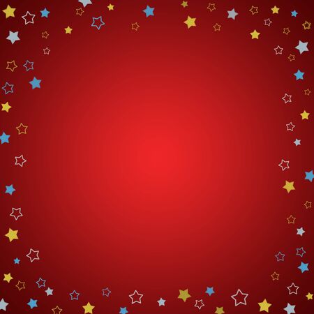 square frame with colorfull stars on the red gradient background, confetti.の写真素材