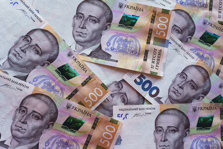 cash money 500. Ukrainian national currency bills. Ukrainian Money. Close up finance background. grivnia for design and creative projects.,corruption.の写真素材