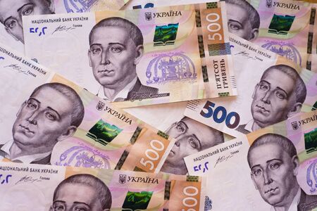 cash money 500. Ukrainian national currency bills. Ukrainian Money. Close up finance background. grivnia for design and creative projects.,corruption.の写真素材