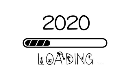 Happy new year 2020 with loading icon . Progress bar almost reaching new year's eve. illustration with 2020 loading new year text.の写真素材