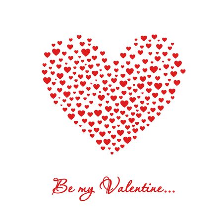 one big heart that consists of many different hearts of different shapes and sizes, texting be my Valentine. Valentine's card.の写真素材