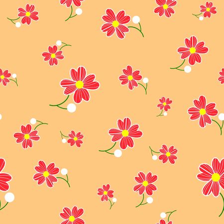 Seamless cute floral spting pattern background. Red flower pattern on orange background. Mothers Day, 8 March.の写真素材