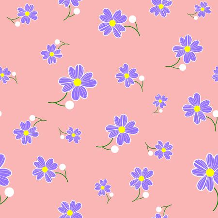 Seamless cute floral spting pattern background. Blue flower pattern on pink background. Mothers Day, 8 March.の写真素材