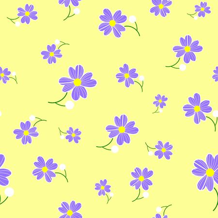 Seamless cute floral spting pattern background. Blue flower pattern on yellow background. Mothers Day, 8 March.の写真素材