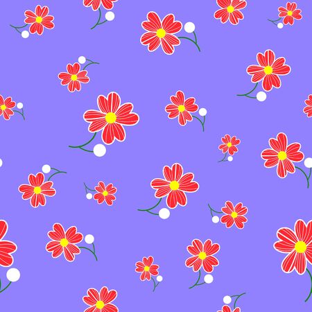 Seamless cute floral spting pattern background. Red flower pattern on blue background. Mothers Day, 8 March.の写真素材