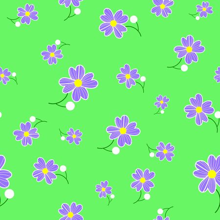 Seamless cute floral spting pattern background. Blue flower pattern on green background. Mothers Day, 8 March.の写真素材