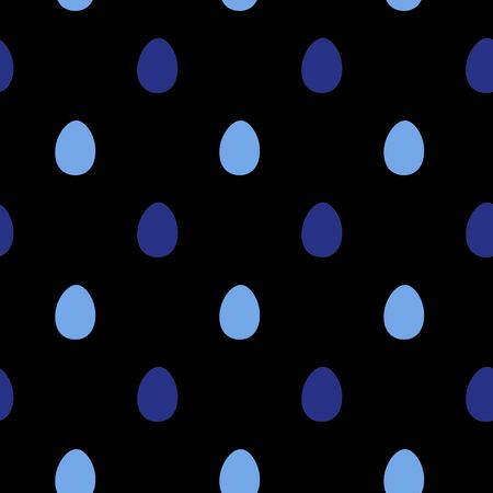 Simple colorful Easter seamless pattern on black background. Various painted stylized tiny blue eggs regular texture. spring background..の写真素材