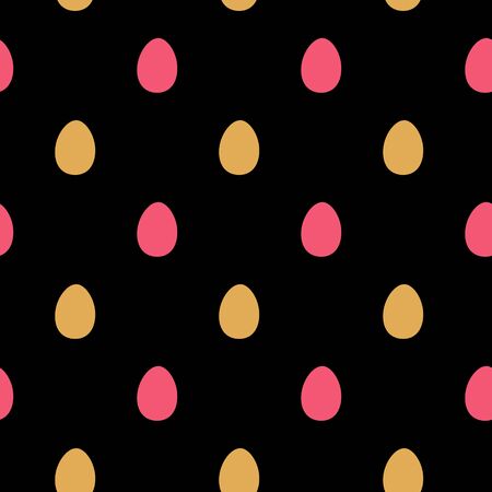 Simple colorful Easter seamless pattern on black background. Various painted stylized tiny pink and oranhe eggs regular texture. spring background..の写真素材