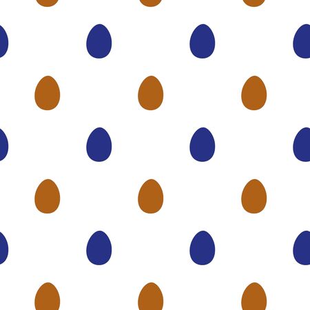 Simple colorful Easter seamless pattern on white background. Various painted stylized tiny blue and brown eggs regular texture. Flat design Easter, spring background..の写真素材