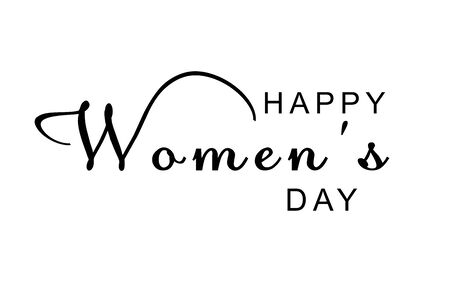 Happy Women's Day text for greeting card. Romantic calligraphic phrases for March, 8 isolated on white backgroundの写真素材