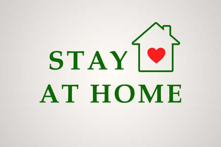 Stay Home icon. Staying at home during a pandemic print. Home Quarantine illustration. Poster with house and stay home stay safe green text.の写真素材