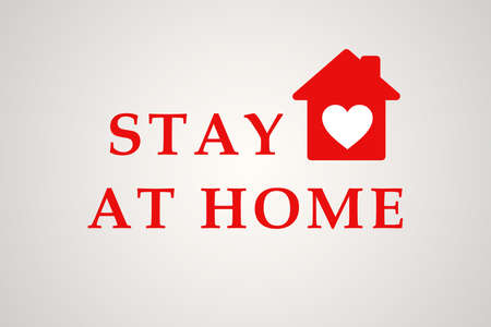 Stay Home icon. Staying at home during a pandemic print. Home Quarantine illustration. Poster with house and stay home stay safe red text.の写真素材