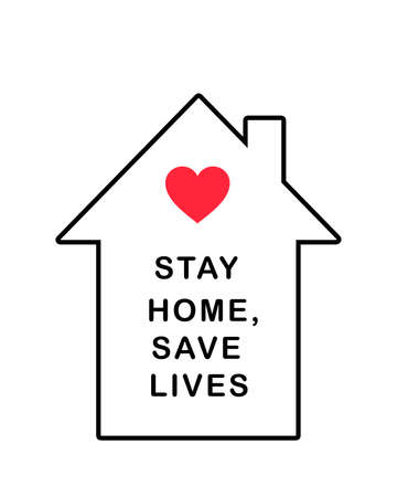 Stay Home icon. Staying at home during a pandemic print. Home Quarantine illustration. Poster with house and stay home save lives text.の写真素材
