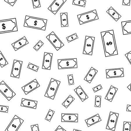 Dollar currency black banknote icon in flat style. Dollar cash discount illustration on white background. Banknote bill seamless pattern business conceptの写真素材
