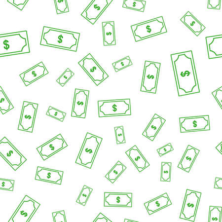 Dollar currency green banknote icon in flat style. Dollar cash discount illustration on white background. Banknote bill seamless pattern business conceptの写真素材