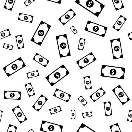 Dollar currency black banknote icon in flat style. Dollar cash discount illustration on white background. Banknote bill seamless pattern business conceptの写真素材