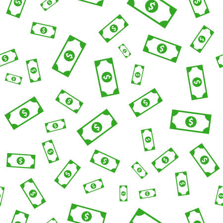 Dollar currency green banknote icon in flat style. Dollar cash discount illustration on white background. Banknote bill seamless pattern business conceptの写真素材