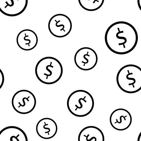 Round dollar black sign coins seamless pattern, business and finance, return on investment, income growth, financial background, Stock illustration on white backgroundの写真素材