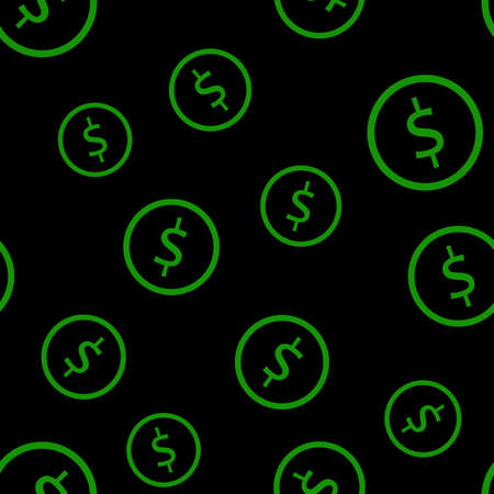Round dollar green sign coins seamless pattern, business and finance, return on investment, income growth, financial background, Stock illustration on black backgroundの写真素材