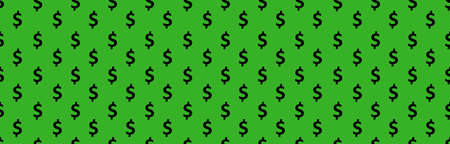 Dollar sign seamless pattern. Wrapping background with repeating USA currency symbols black color on green background. Can be used for wab site, ad, poster, bannerの写真素材