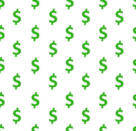 Dollar sign seamless pattern. Wrapping background with repeating USA currency symbols green color on white background.の写真素材